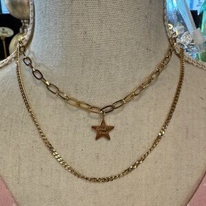 Gold Star Pendant Layered Necklace